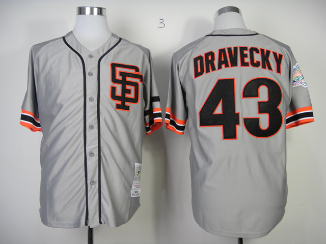 Men San Francisco Giants #43 Dravecky Grey Throwback MLB Jerseys